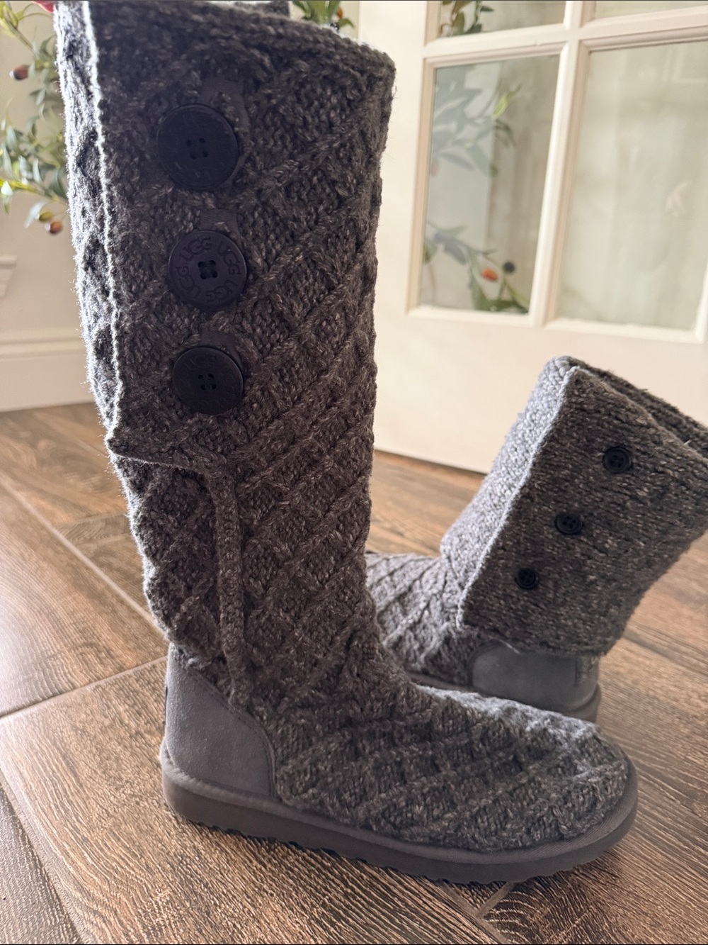 UGG Charcoal Knit Button Tall Boots